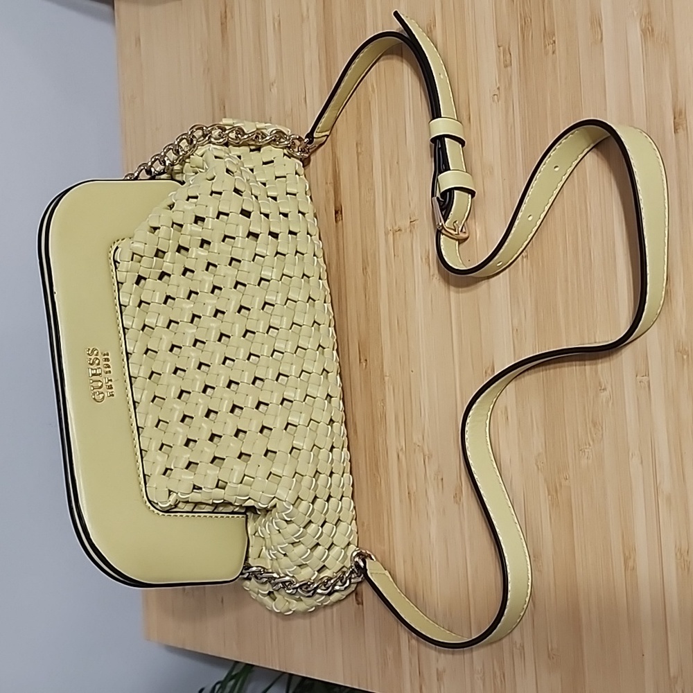 Guess Yellow Woven Crossbody Bag
